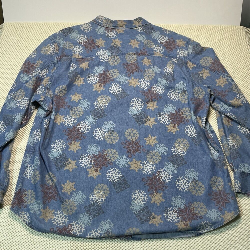 Westbound Women’s XL Denim Button Up Shirt Snowflake Print 100% Cotton Vintage - Picture 5 of 9